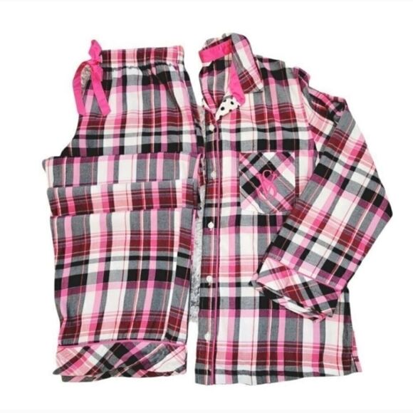 Victoria's Secret Dreamer Pink and Black Plaid Flannel Pajama Set Size Small - Picture 13 of 14
